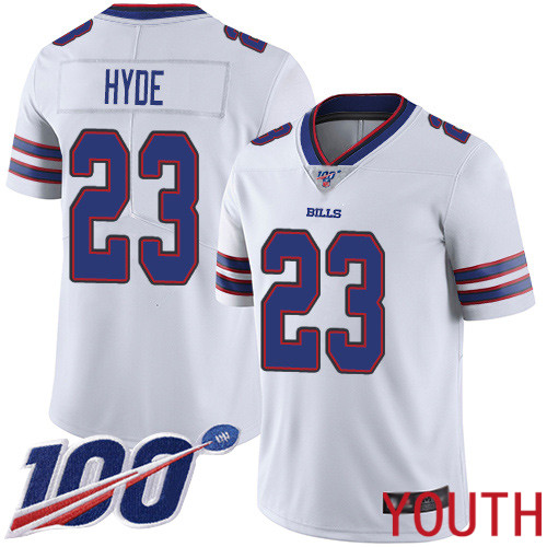 Youth Buffalo Bills 23 Micah Hyde White Vapor Untouchable Limited Player 100th Season NFL Jersey